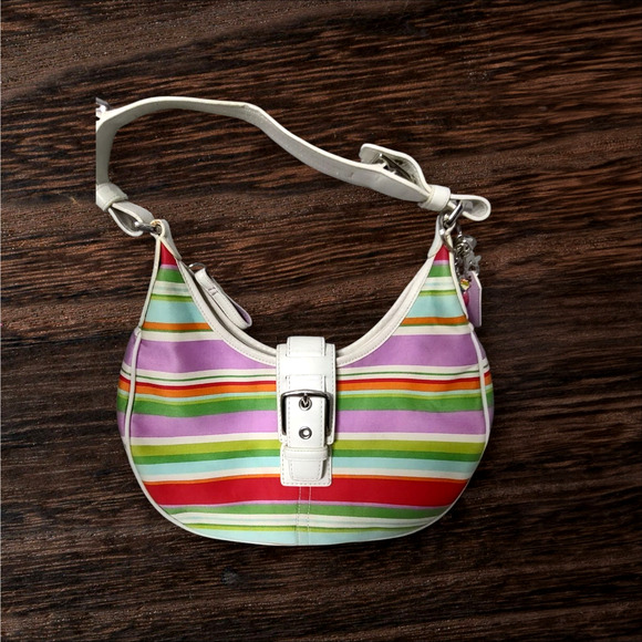 Coach Striped Hobo Shoulder Bag Purse F10702 Multicolor Stripes Dec 2006 - Picture 1 of 16